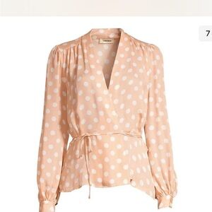 L’agence nude and white polka dot silk blouse